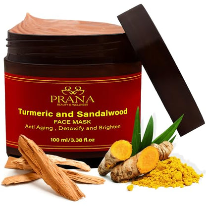 Prana Turmeric and Sandalwood Face Mask | Natural Skincare | Brightening & Hydrating | Anti-aging | Deep Pore Cleansing Facial Mask | For Acne & Dark Spots | 100% Vegan- 100ml/