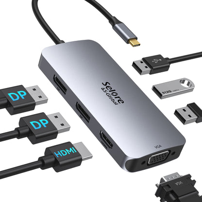 USB C Docking Station Dual Monitor Adapter for Dell HP Laptop Docking Station 3 Monitors Quadruple Display USB C Hub Dongle to 4K DP+HDMI+VGA3 USB2.0 7 in 1 USB C Dock for LenovoSurface