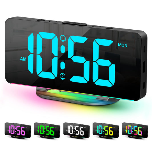 Digital Alarm Clock Large LED Digital Clock for Bedrooms with 10 Color Changing Night Light Adjustable Brightness USB Charging Port Bedside and Desk Clock for Living Room Office Decor (Black)